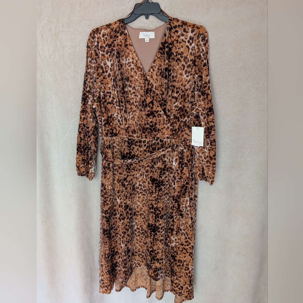 Nurture Westbound Plus Size 3X Faux Wrap Belt Dress Animal Print Velvet Burnout